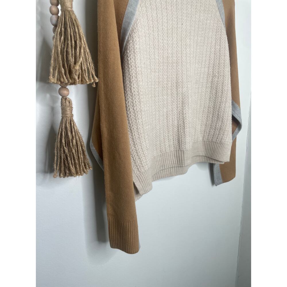 NWT French Connection Babysoft Mock Neck Sweater Large Tan Cream Cozy Colorblock - Picture 6 of 8